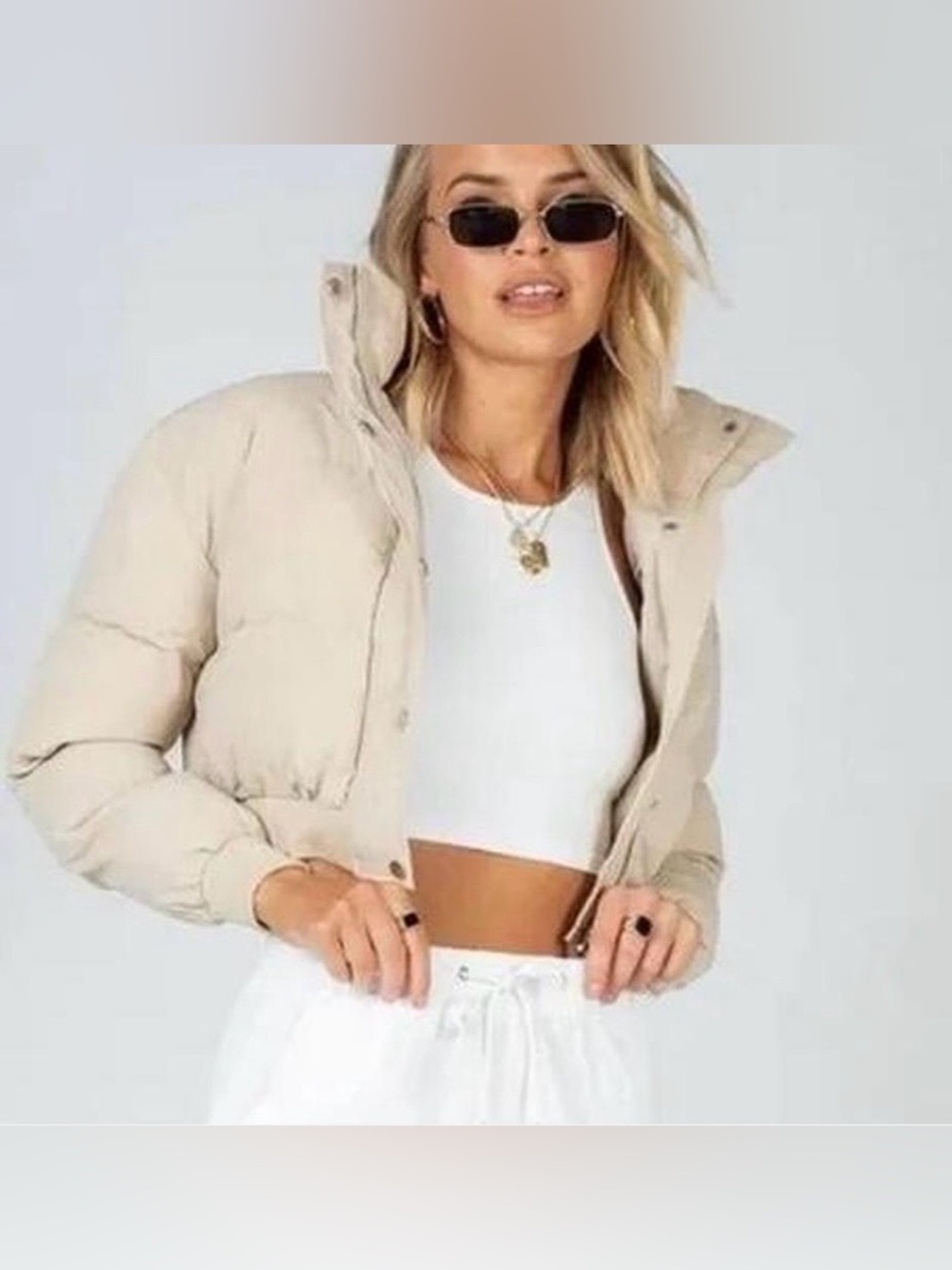 Princess Polly Cropped Beige Puffer Jacket
